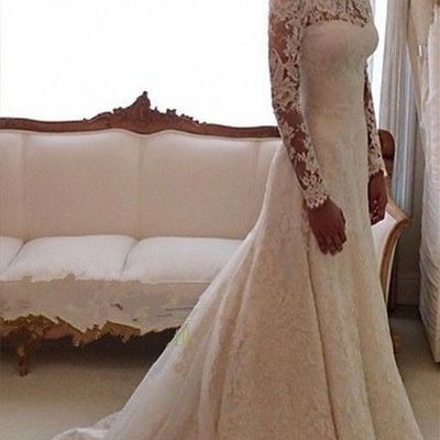 Beauty long sleeves chapel train mermaid lace wedding dress,wedding gowns - Thumbnail 5