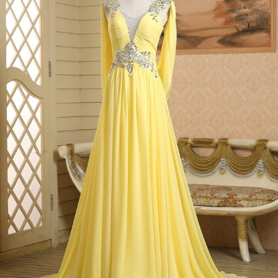 Sweetheart prom dresses,yellow a-line straps ruffles prom dress 2016 long prom dresses evening dresses 018