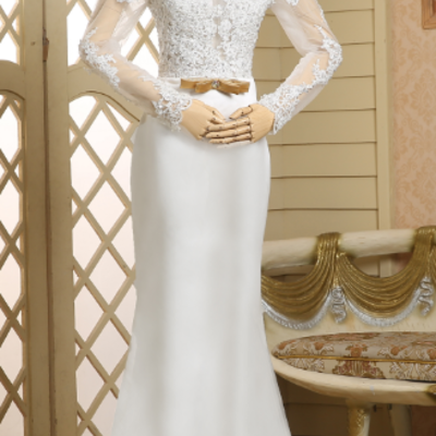 White prom dresses,white trumpet/mermaid lace long sleeve prom dresses evening dresses 011