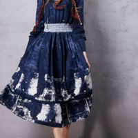 ARTKA ELASTIC WAISTLINE DENIM STITCHED ENVIRONMENTAL DYEING DRESS LA15058D - Thumbnail 1