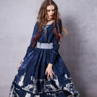 ARTKA ELASTIC WAISTLINE DENIM STITCHED ENVIRONMENTAL DYEING DRESS LA15058D - Thumbnail 2