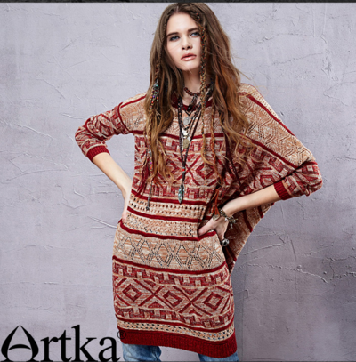 ARTKA ETHNIC PATTERN BOHEMIAN STYLE DRESS SWEATER YB14255C