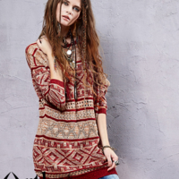 ARTKA ETHNIC PATTERN BOHEMIAN STYLE DRESS SWEATER YB14255C - Thumbnail 2