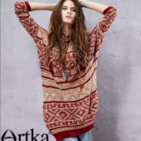 ARTKA ETHNIC PATTERN BOHEMIAN STYLE DRESS SWEATER YB14255C - Thumbnail 3