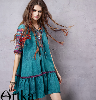 ARTKA MEXICO STYLE FLORAL PRINTED COTTON LOOSE DRESS LA15057X