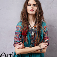 ARTKA MEXICO STYLE FLORAL PRINTED COTTON LOOSE DRESS LA15057X - Thumbnail 2