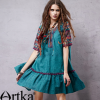 ARTKA MEXICO STYLE FLORAL PRINTED COTTON LOOSE DRESS LA15057X - Thumbnail 4
