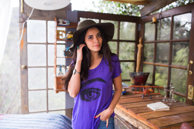 Eye map long purple tee by artist rohini sen