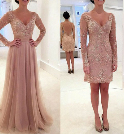 Long prom dress, gorgeous prom dress, popular prom dress, two piece prom dress, blush pink prom dress, seen-through back prom dress, PD15127