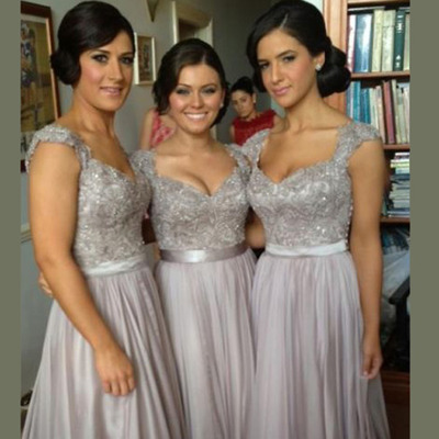 Prom dresses long,sliver a-line v-neck sleeveless chiffon with lace prom dresses evening dresses 162