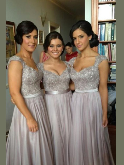 prom dresses long,Sliver A-line V-neck Sleeveless Chiffon With Lace Prom Dresses Evening Dresses 162