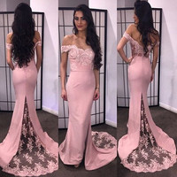 Long Bridesmaid Dresses, pink bridesmaid dress,off shoulder bridesmaid dress,custom bridesmaid dress,Bridesmaid Dress,15062765 - Thumbnail 1