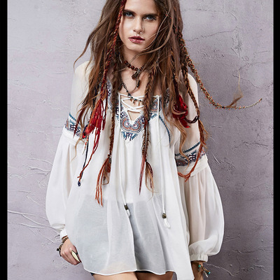 Artka handmade embroidered lantern sleeves blouse sa14358c - Thumbnail 4