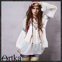 ARTKA HANDMADE EMBROIDERED LANTERN SLEEVES BLOUSE SA14358C - Thumbnail 2