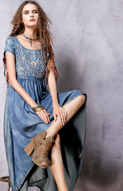 ARTKA EMBROIDERED ASYMMETRIC DENIM DRESS LN10261C