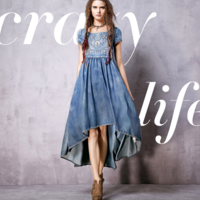 ARTKA EMBROIDERED ASYMMETRIC DENIM DRESS LN10261C - Thumbnail 1