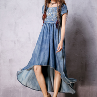 ARTKA EMBROIDERED ASYMMETRIC DENIM DRESS LN10261C - Thumbnail 3
