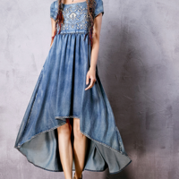 ARTKA EMBROIDERED ASYMMETRIC DENIM DRESS LN10261C - Thumbnail 4