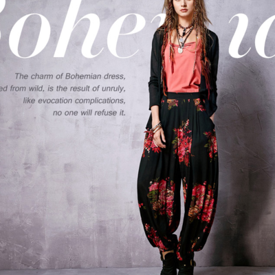 Artka ethnic style floral black loose lantern pants ka10361c - Thumbnail 4