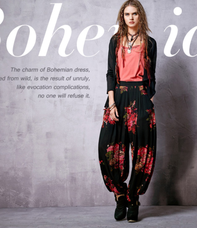 ARTKA ETHNIC STYLE FLORAL BLACK LOOSE LANTERN PANTS KA10361C