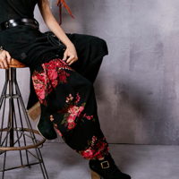 ARTKA ETHNIC STYLE FLORAL BLACK LOOSE LANTERN PANTS KA10361C - Thumbnail 4