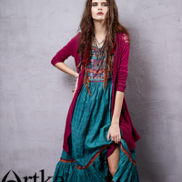 ARTKA VINTAGE BOHEMIAN STYLE TURQUOISE LOTUS LEAF DRESS LA14357C - Thumbnail 3