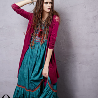 ARTKA VINTAGE BOHEMIAN STYLE TURQUOISE LOTUS LEAF DRESS LA14357C - Thumbnail 4