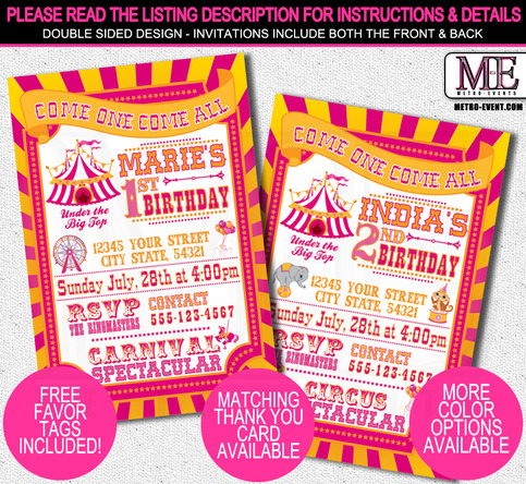 Carnival Birthday Party Invitations