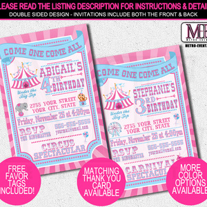 Pink and blue carnival and circus invitations - Thumbnail 3