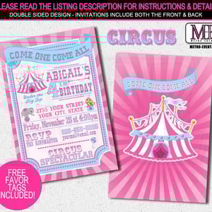 Pink and Blue Carnival and Circus Invitations - Thumbnail 1