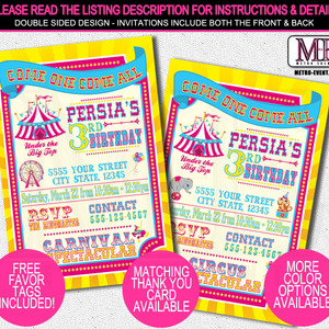 Circus or Carnival Birthday Invitation for Girls