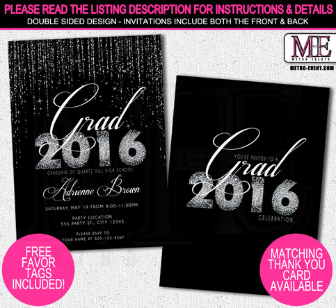 Glitter Graduation Party Invitations
