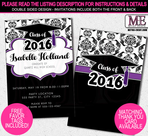Damask Graduation Party Invitations