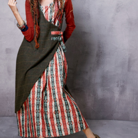 ARTKA ETHNIC DESIGN DIFFERENT FABRIC STITCHED DRESS LA15258Q - Thumbnail 1