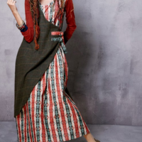 ARTKA ETHNIC DESIGN DIFFERENT FABRIC STITCHED DRESS LA15258Q - Thumbnail 4