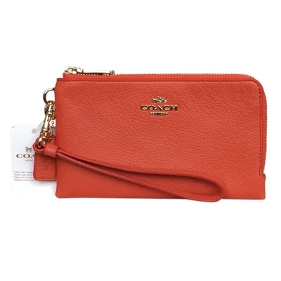 COACH Pebble Leather Double Corner Zip Wristlet Wallet