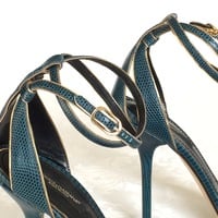 DOLCE&GABBANA Iguana Print Leather Ankle Wrap Sandal - Thumbnail 1