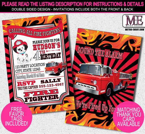 Fireman Invitations, Firefighter Birthday Party