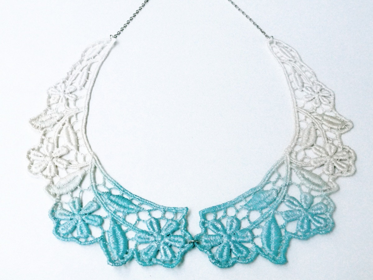 Collar Necklace Hand Painted Lace Jewelry Ombre Blue and White Peter