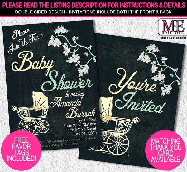 Baby Shower Invitations, Chalkboard Invitations