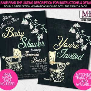 Baby shower invitations, chalkboard invitations - Thumbnail 3