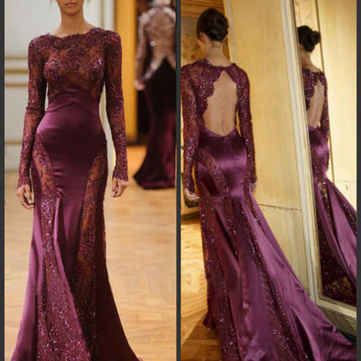 Unique prom dresses,long sleeve trumpet/mermaid bateau rhinestone prom dresses evening dresses 1296