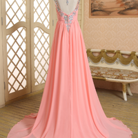 a-line prom dresses,Pink A-line Straps Rhinestone Prom Dress 2016 Prom Dresses Evening Dresses 012 - Thumbnail 2