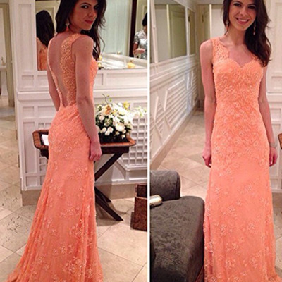 Prom dresses long,orange trumpet mermaid scoop lace prom dress prom dresses evening dresses 078