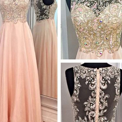 Chiffon prom dresses,pink a-line bateau chiffon prom dresses evening dresses 6164