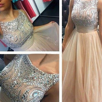backless prom dresses,Sage A-line Scoop Tulle 2016 Prom Dresses Evening Dresses 6163 - Thumbnail 1