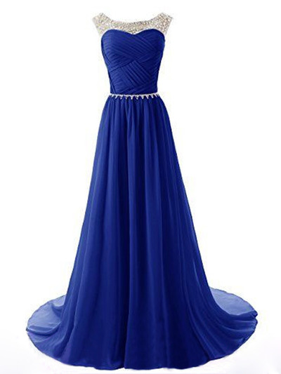 prom dresses 2016,Royal Blue A-line Bateau Chiffon Prom Dresses Evening Dresses 6122