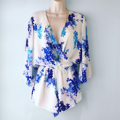 Blue & White Floral Romper