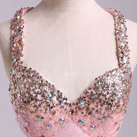elegant prom dresses,Pink A-line Straps Sleeveless Chiffon With Rhinestone Prom Dresses Evening Dresses 1420 - Thumbnail 1