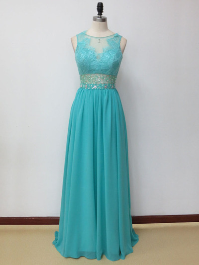 blue prom dresses,Blue A-line Bateau Chiffon Lace 2016 Prom Dresses Evening Dresses 655